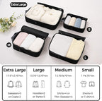 BAGAIL 4 Set/6 Set/8 Set Compression Packing Cubes Travel Accessories Expandable Packing Organizers (Cloth Pattern, 4-Black)