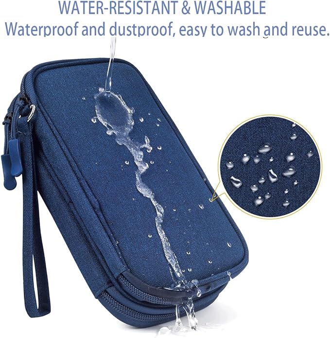 CAAORDKSO Electronic Organizer Travel Cable Accessories Bag, Double Layer Tech Pouch Accessories Carry Case, Travel Essentials for Cable, Cord, Charger, Phone, Power Bank, Earphone (Navy Blue, Large)