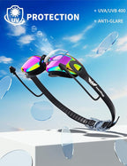 7 in 1 Swim Goggles + Swim Cap for Men Women,No Leak Anti-Fog & UV, Wide Visio HD Mirror PC Lens
