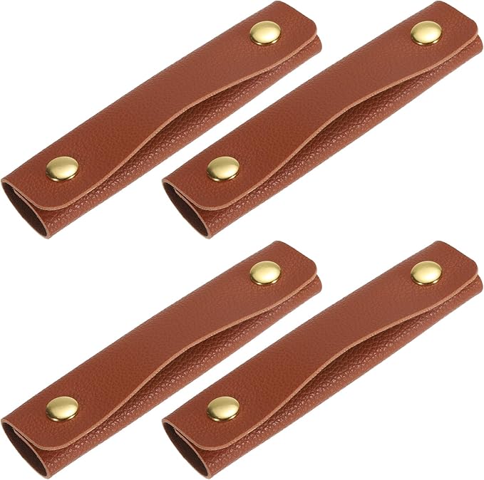 uxcell 4Pcs Handbag Handle Wrap Covers, PU Leather Luggage Grip Protector for Suitcases, Shopping Bag (13x10cm, Dark Brown)