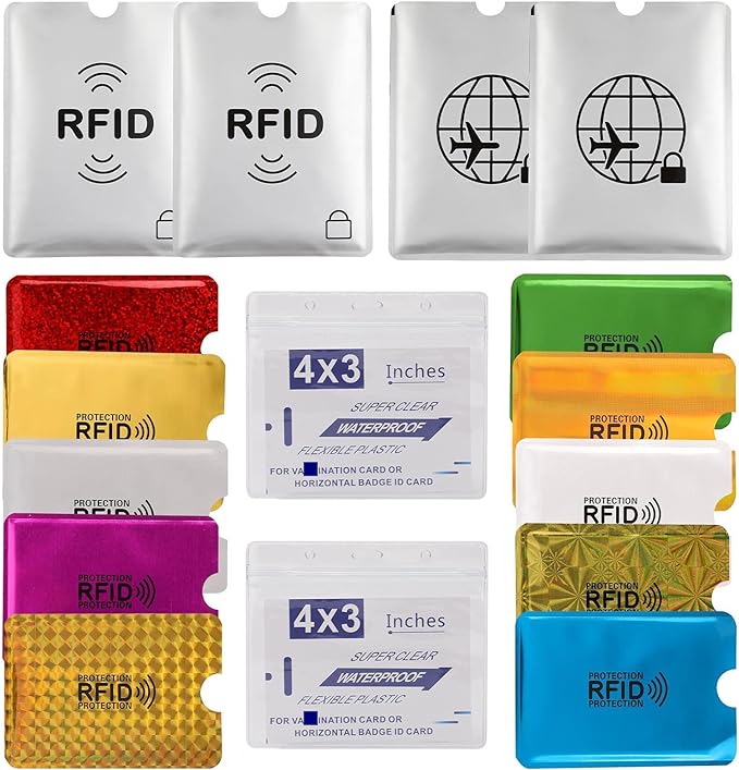 Luumxai 16 RFID Blocking Sleeves Set (10 Credit Card Holders & 4 Passport Protectors) Identity Theft Protection Secure Sleeves Set.Waterproof aluminum foil slim Design easily into your Wallet