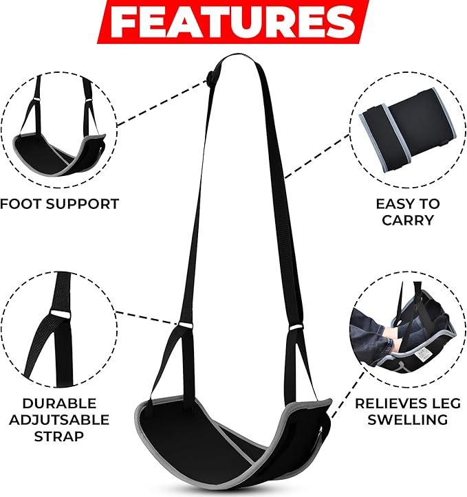 Airplane Foot Rest - Portable Foot Hammock for Plane Travel, Comfortable Airplane Footrest for Long Flights, Swelling Relief - Travel Essential