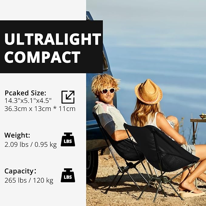 CAMEL CROWN Camping Chair Heavy Duty Backpacking Chair - Ultra-Light Folding Chair with Carry Bag, Portable Compact for Outdoor, Lawn, Hiking, Beach, Picnic