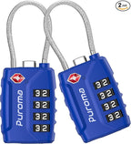 Puroma 2 Pack TSA Approved Luggage Locks, 4 Digit Combination Travel Cable Locks Resettable Code Lock with Zinc Alloy Body for Suitcase, Toolbox, Backpack, Bag, Gym Locker (Basic Blue)