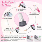 Kids Folding Umbrella Auto Open/Close Umbrellas for Rain Round Corner Safe Design UV Resistant Automatic Children Travel Umbrellas Reinforced Canopy 360° Reflective Strip Lightweight for Girls & Boys