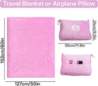Travel Blanket and Pillow, Ultra-Soft, Compact & Lightweight, 60x50 in, Airplane Travel Essentials with Hand Luggage Sleeve and Backpack Clip, for Travel & Picnic (Pink)