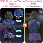 Bagseri Clear Backpack for Girls - 15 Inch Heavy Duty Kids Clear Bookbag for Kindergarten to Grade 2, Transparent School Bag with Reflective Strip, Fits Folders, Deep Purple Unicorn