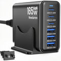 Charging Station for iPhone 17, 165W GaN 6-Port USB C Fast Charger Block, 3 Type-C Each 40W Desktop Charging Hub for Multiple Devices, 5ft Cord - Ideal for Home Office Travel Black
