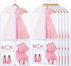 Woanger 6 Pcs Garment Bags for Dance Costumes Clear PVC with Zippers Garment Bag with Pockets Dance Costume Organizer Carrier for Storage Cover for Adult (White,24'' X 60'')