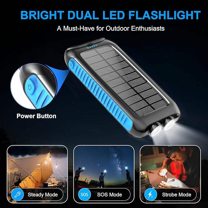 2 Pack, Solar Charger with Built-in Cables 49800mAh +Solar Power Bank 49800mAh for iPhone Android Samsung
