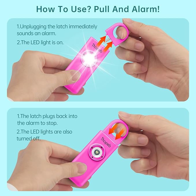 Thopeb–The Original Personal Safety Alarm for Women Self Defense – Elders & Kids Self Defense Keychain Siren – 135dB Loud Siren Bird Sound – Cute Key Chains Protection (Rose red)