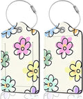 2Pack Luggage Tags for Suitcases, Cute Unique Pu Leather Cruise Luggage Tag with Privacy Cover ID Label Address Card and Metal Ring Suitable for Women Men Kids Travel Bag Blue and Yellow Flowers