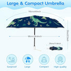 Kids Folding Umbrella Auto Open/Close Umbrellas for Rain Round Corner Safe Design UV Resistant Automatic Children Travel Umbrellas Reinforced Canopy 360° Reflective Strip Lightweight for Girls & Boys