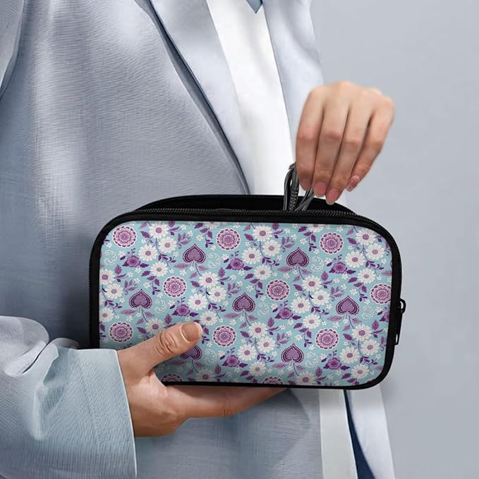 White Flowers Travel Cord Organizer Case Cord Organizer Travel Large Storage Bag holds Phone Power Bank SD Card Tech Accessory Electronic Accessories Carry Case
