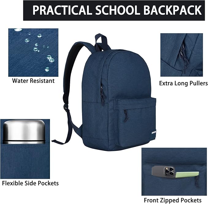 SUPACOOL Casual Laptop Backpack for Men and Women, Backpack for College, USB Charging Port, Lightweight Pack Back(Navy blue)