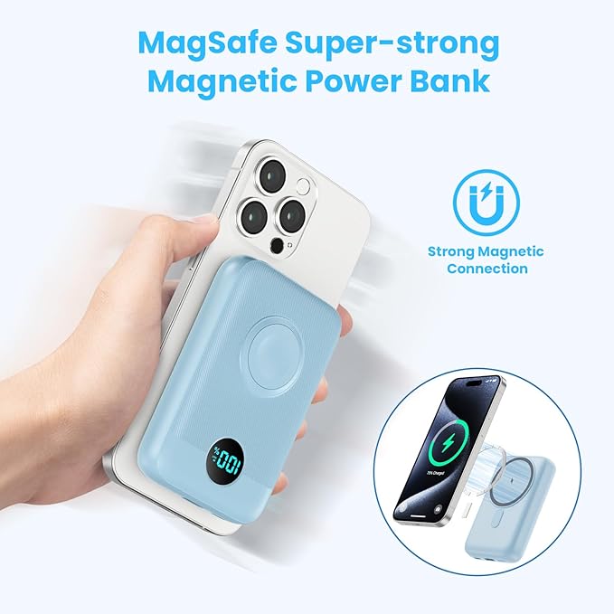 GKUTW Magnetic Portable Charger for iPhone and Apple Watch, 10800mAh 25W PD Fast Charging Power Bank, Dual-Side Magnet Design Travel Essentials Battery Pack for iPhone 17/16/15/14/13/12 (Sky Blue)
