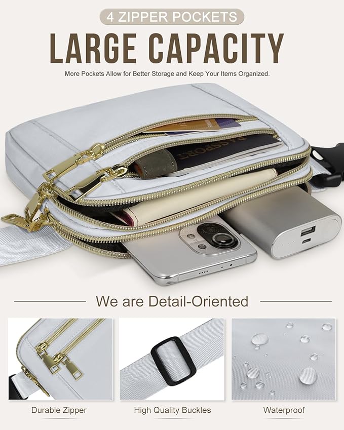 Capolo Fanny Packs for Women Fashion Waist Packs Bag with Adjustable Strap and 4 Zipper Pockets Waterproof Everywhere Crossbody Belt Bag for Workout Running Travelling(Light Grey)