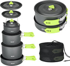 Alocs Camping Cookware Set - Lightweight Camping Pots and Pans - Portable Outdoor Cookware with Kettle - Camping Cookware Mess Kit for 2