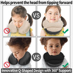 BUYUE Kids Travel Pillows for Airplane, Memory Foam 360° Head Support Sleeping Essentials for Long Flight, Skin-Friendly Soft Neck Pillow for Traveling in Car Seat, (Small, Beige Grey, 40-90 lbs)