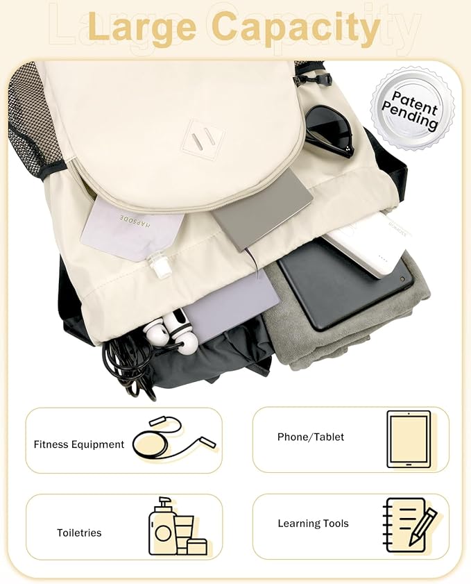 RHDZO Drawstring Backpack Gym Backpack with Shoe Compartment for Men Women String Sports Bag with Wet Pocket Cinch Swim Beach Bag, Large Beige