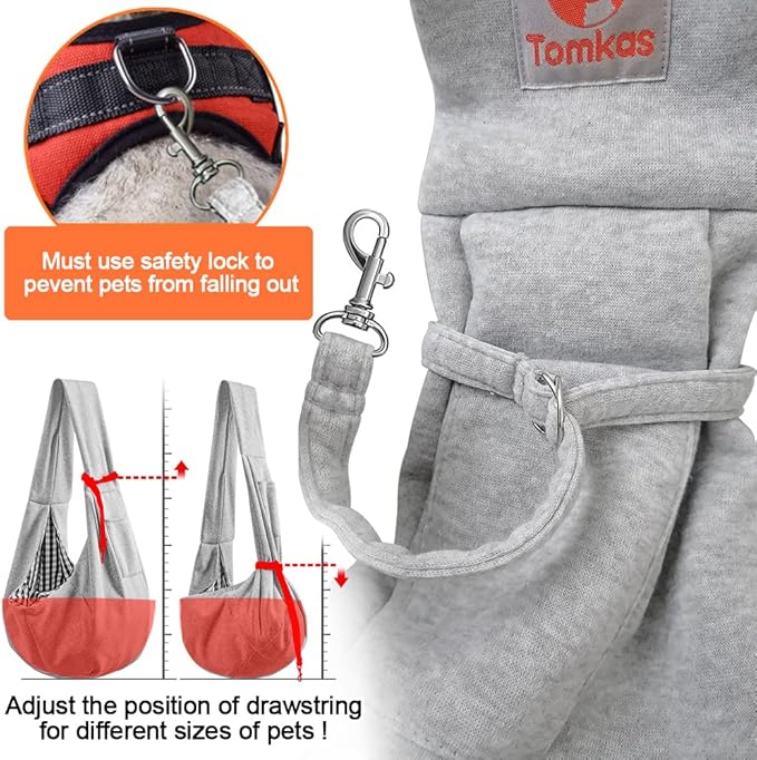 Tomkas Small Dog Sling Carrier - Cat Sling Carrier - Classic Pocket & Classic Strap - for 2-7 lbs Pets(Grey)