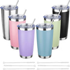 20 oz Tumbler with Lids and Straws, Stainless Steel Insulated Travel Coffee Mug, Double Wall Vacuum Insulated Tumblers, Powder Coated Coffee Tumbler for Cold & Hot Drinks (Mix Color-3)