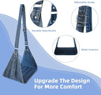 Airplane Foot Hammock, No Collapse Foot Rest for Plane Travel with Extended Adjustment Strap, Portable Desk Foot Hammock with,Cotton Denim, Foot Sling Travel Essentials to Relax Your Feet (Dark Blue)