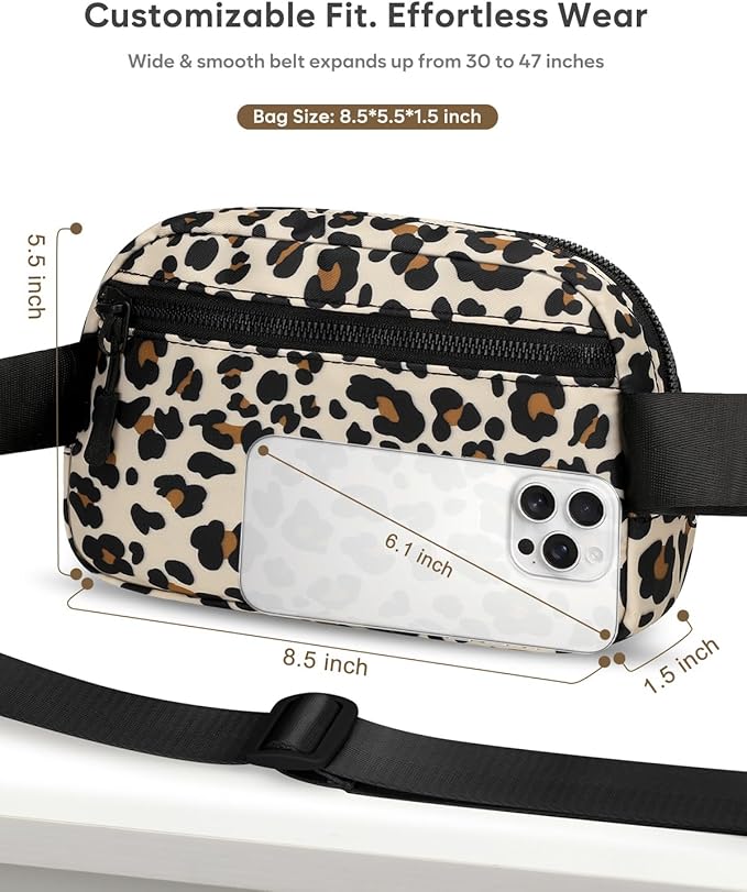 Pritent Fanny Packs for Women Cross Body Bag Waterproof Belt Bag with Adjustable Strap and Zipper Back Pocket Small Crossbody Bags Fashion Waist Packs for Workout Travelling(Leopard)