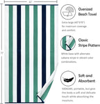 Bornbay Cotton Oversized Beach Towel - Extra Large 40"X70" Plush Thick Pool Towel, XL Fluffy Stripe Beach Towels Teal Swimming Towel for Adults Mens Women (White Teal Blue)