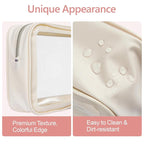F-color TSA Approved Toiletry Bag 3 Pack Medium - Clear Makeup Bag Travel Quart Size for Women Men, Clear Cosmetic Bag Airport Airline Compliant Carry on Bag, Beige