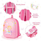 BABY JOY 2 PCS Kids Luggage, 16” Carry-on Hardshell Suitcase with Wheels & Hardside Backpack for Boys Girls, Airline-Approved Toddler Travel Luggage Set (Pink Pony)