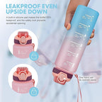 Water Bottle with Straw 1L,Boys Water Bottles with Straw 1 Litre,Waterbottle Leak-Proof Sports Water Bottle,Plastic Drinks Bottles Toxin Free，Bpa-Free (Pink Blue)