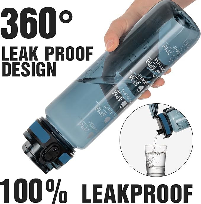 OLDLEY Water Bottle, 32oz Motivational Sports Water Bottle with Time Marker - Times to Drink - Tritan, BPA Free, Wide Mouth Leakproof,Gifts for Her, Women Men,Misty Teal