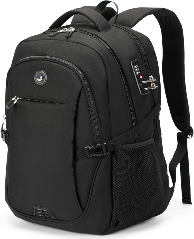 SHRRADOO Anti Theft Laptop Backpack Travel Backpacks with Combination Lock for Women Men College Backpack Computer Bag Fits 17 Inch Laptop,Black