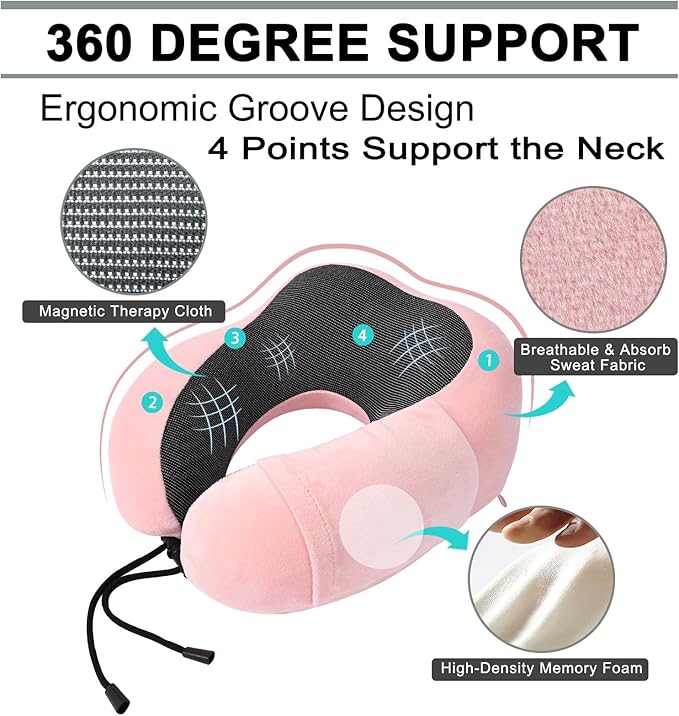 urnexttour Travel Pillow and Blanket Set Neck Pillows Soft Blankets with Sleep Mask Travel Essentials for Airplane Car Memory Foam Pink