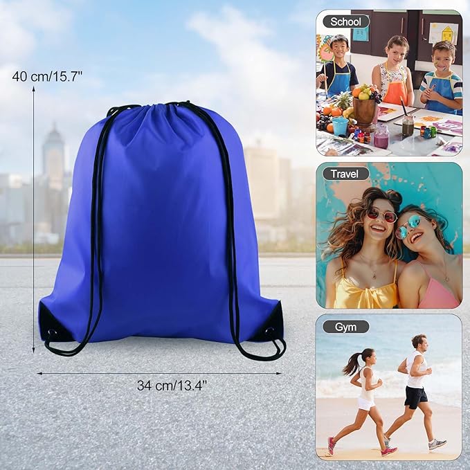 PLULON 6 Pcs Drawstring Bags Bulk Blue Drawstring Backpack String Backpack Cinch Sack Sport Gym Backpack Bags for Yoga Traveling Outdoor Sports