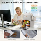 LOVEVOOK Lunch Backpack with Lunch Compartment,17 Inch Laptop Work Travel Insulated Cooler Backpack Purse, Waterproof College Teacher Lunch Bag Box with Tumbler Holder,Gifts for Men Women,Gray-Pink
