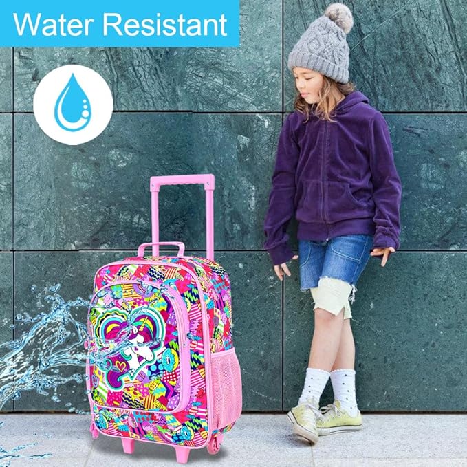 2Pcs Kids Luggage Set, Girls Carry on Rolling Suitcase with Wheels, Unicorn Sequin Travel Suitcases with Toddler Backpack(Purple)
