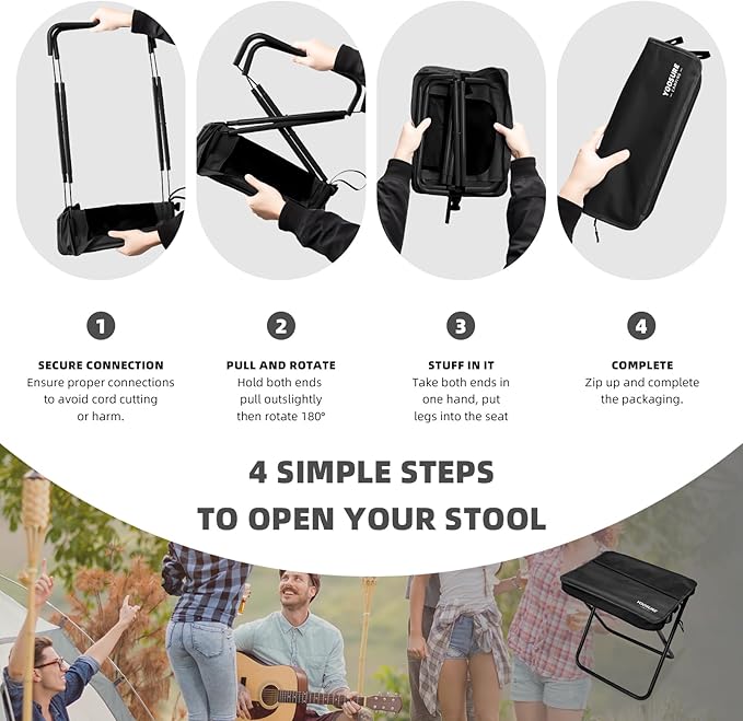 16" Extra Tall Portable Folding Stool for Adults, XL Collapsible Camping Stool with 3 Storage Pockets, Heavy Duty Compact Seat for Fishing, Hiking, Gardening