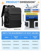 coofay Black Travel Backpack Carry on Flight Approved Mochila De Viaje Personal Item Backpack for Airlines Frontier Airlines Personal Item Bag Large Backpack for Travel Backpacks for Men Women