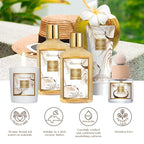 Mother's Day Gifts Basket for Women, 15pcs Vanilla Coconut Bath Set with Shower Gel, Bubble Bath, Diffuser Oil, Scented Candle, Skin Care Kit Birthday Gift for Women