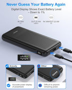 2-Pack Portable Charger, 10000mAh 22.5W Slim USB C Power Bank Fast Charging with 2 Outputs & 2 Inputs, Digital Display Battery Pack Compatible with iPhone Samsung iPad Tablets, Black & Black