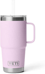 YETI Rambler 25 oz Tumbler with Handle and Straw Lid, Travel Mug Water Tumbler, Vacuum Insulated Cup with Handle, Stainless Steel, Cherry Blossom - Textured