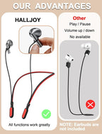 HALLJOY for Galaxy Buds 4/4 Pro/Buds 3/3 Pro Strap Neckband, Anti-Lost Accessories, Support Volume Control, Ergonomic Design, Fit Airpods Pro 3/2/1, Airpods 4, 3, 2, 1, Black Band/Red Tip