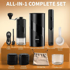 Portable Coffee Maker Set - Travel Coffee Maker, Electric Espresso Machine for Camping, Travel, Car, RV, Hiking, with Ground Coffee & Capsule Accessories, Milk Frother, Grinder, Gift for Coffee Lover