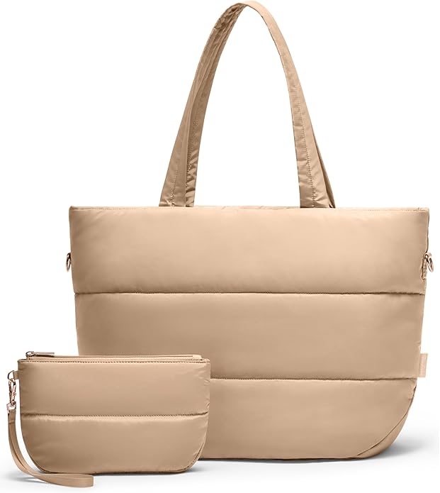 Puffer Tote Bag for Women, Lightweight Puffy Tote with Compartments, Shoulder Bag Crossbody Bags for Women Travel, Work, Gym
