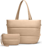 Puffer Tote Bag for Women, Lightweight Puffy Tote with Compartments, Shoulder Bag Crossbody Bags for Women Travel, Work, Gym