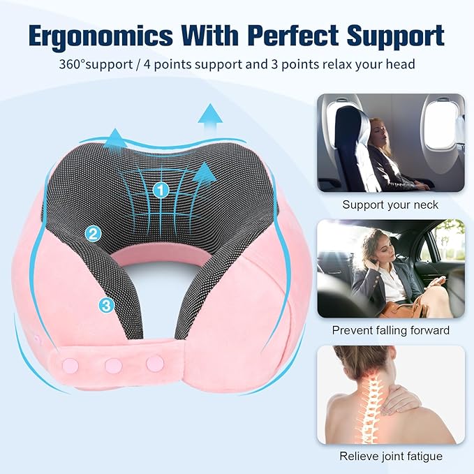 Cirorld Neck Pillow for Traveling, Travel Pillows for Airplanes,100% Pure Memory Foam Travel Neck Pillow, Adjustable Flight Pillow, Portable Plane Accessories with Eye Mask, Earplugs, Carry Bag