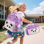 RHCPFOVR Kids Backpack for Girls - Girls Backpack 3-8 Ages Panda for Kids 15 Inch School Bookbag for Kindergarten Elementary School Bookbag for Girl 1st 2nd Grade