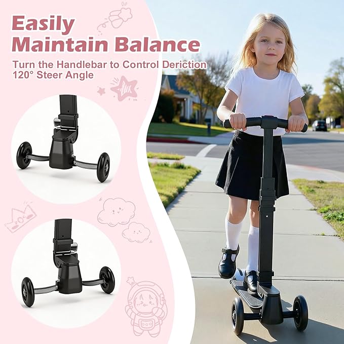 Scooter Luggage for Kids Scooter Suitcase for Ages 4-12, 4 in 1 Kids Luggage Boarding Suitcase Detachable & Foldable Scooter Travel Trolley Ride On Luggage-Fuchsia